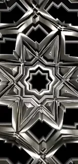 Intricate black and silver geometric star wallpaper.