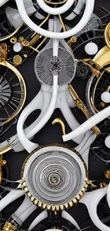 Intricate gold and silver gears in a mechanical abstract design.