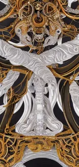 Intricate gold and white mechanical design mobile wallpaper.