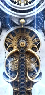 Intricate gold and white gear-themed wallpaper with mechanical design.