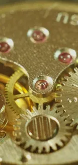 Intricate gold clockwork design with gears and mechanisms.