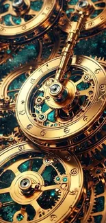 Intricate golden gears with a steampunk design.