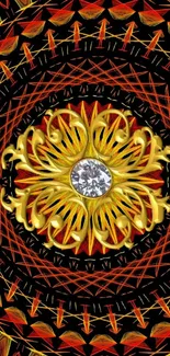 Intricate golden mandala design with a central jewel motif.