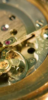 Close-up view of a golden watch mechanism showcasing intricate gears and design.