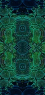 Intricate green abstract pattern mobile wallpaper with symmetrical design.