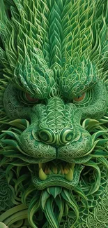 Intricate green dragon design in a detailed mobile wallpaper.