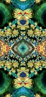 Intricate green fractal art wallpaper with abstract, colorful design.