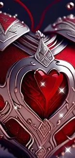 Heart with intricate armor design in red and silver hues.