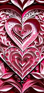 Intricate pink heart pattern wallpaper design.