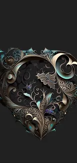 Intricate heart design mobile wallpaper with elegant, dark swirls.