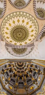 Intricate Islamic ceiling with gold accents.