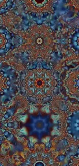 Kaleidoscope pattern mobile wallpaper with blue and brown tones.
