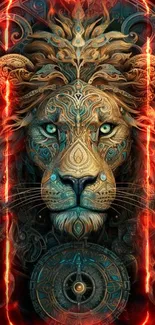 Intricate lion art mobile wallpaper with detailed design.