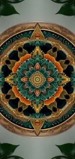 Intricate mandala art wallpaper with earthy colors and symmetrical design.