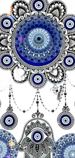 Intricate blue mandala design wallpaper with detailed patterns.