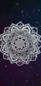 Intricate mandala design with a cosmic background for mobile wallpaper.