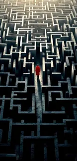 A person in red navigating a complex dark gray maze.