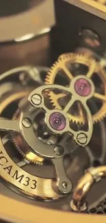 Close-up of intricate golden watch gears in a steampunk design.