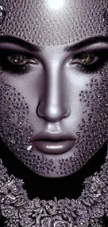 Intricate metallic face art wallpaper with elegant details.