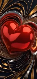 3D red heart with metallic swirls wallpaper