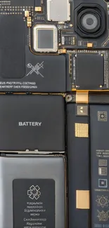 Close-up view of mobile phone circuit board showcasing intricate design.