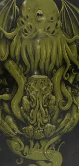 Mystical octopus creature in olive green with intricate details.