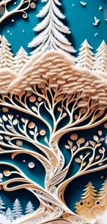 Intricate nature art mobile wallpaper featuring a detailed tree design.