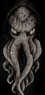 Dark octopus illustration mobile wallpaper with intricate design.