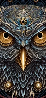 Intricate owl design in vibrant colors for phone wallpaper.