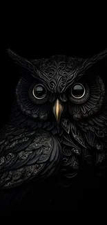 Intricate owl design on a black background, perfect for mobile wallpaper.