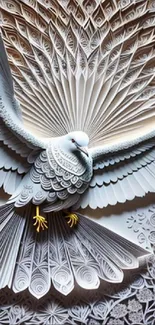 Intricate paper art of a dove with detailed textures and patterns.