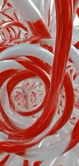 Red and white swirling abstract pattern, vibrant design.
