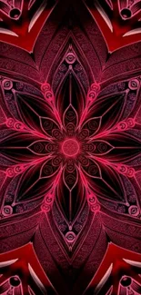 Intricate red floral mandala mobile wallpaper.