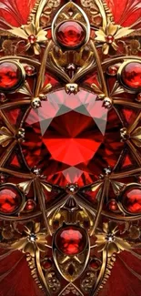 A luxurious red gemstone with intricate gold design