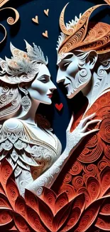 Intricate romantic paper art with a fantasy couple design.