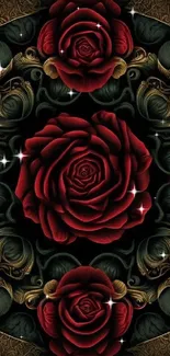 Intricate rose pattern wallpaper with a dark, elegant design.