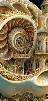 Intricate shell house design on mobile wallpaper, showcasing artistic architecture.