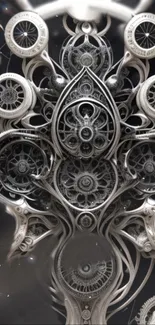 Intricate silver mechanical design wallpaper for phones.