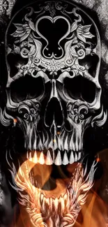 Intricate skull with fire mobile wallpaper.