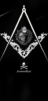 Mobile wallpaper featuring a masonic symbol with skull and intricate designs on black background.