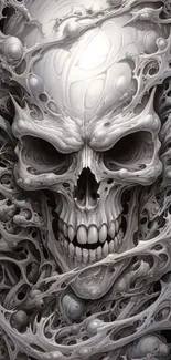 Intricate skull design with abstract elements on a dark background.