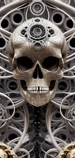 Intricate skull with gears and abstract patterns in a dark, mechanical theme.