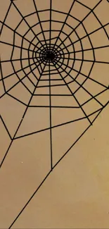 Intricate spider web wallpaper with a spider on a light brown background.