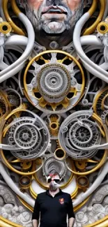 Steampunk wallpaper with intricate gears and mechanical art design.