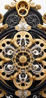 Intricate steampunk art design with gold and black details.