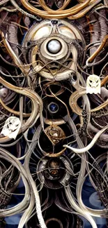 Intricate steampunk art wallpaper with mechanical elements.