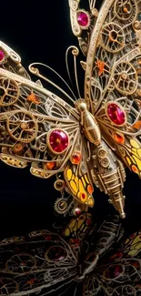 Intricate steampunk butterfly art with metallic details and vibrant colors.