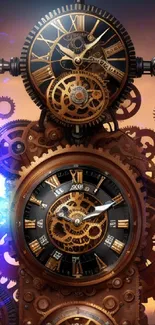 Steampunk clockwork art with intricate gears and vintage design.