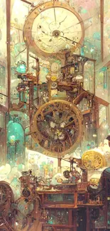 Intricate steampunk clockwork wallpaper with gears.