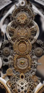 Intricate steampunk clockwork design with detailed gears and machinery.